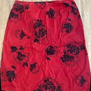 Ann Taylor Rich Red & Black Floral Skirt - 12